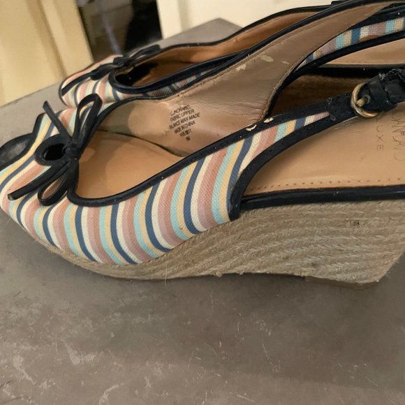 Joan & David Striped Canvas Jute Wedges - Picture 1 of 6